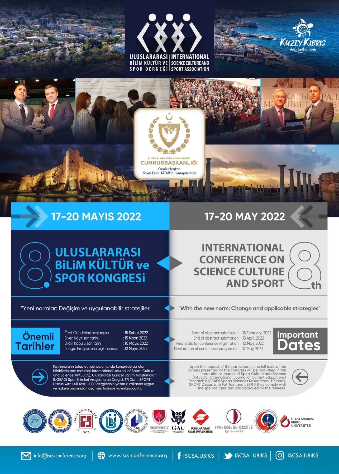 8. Uluslararası Bilim Kültür ve Spor Kongresi, 17-20 Mayıs 2022, KKTC