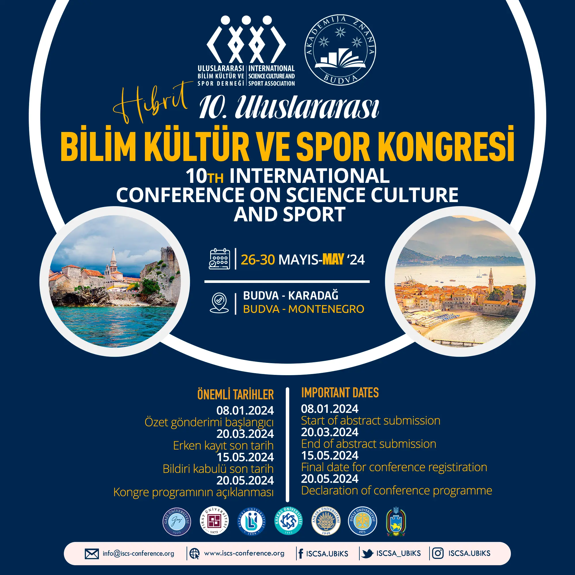 10. Uluslararası Bilim Kültür ve Spor Kongresi, 26-30 Mayıs 2024, Montenegro